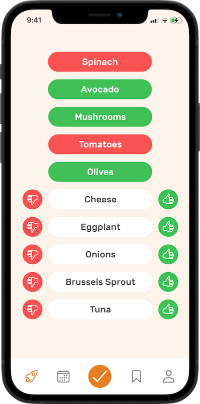 omnifood iphone app preference selection screen